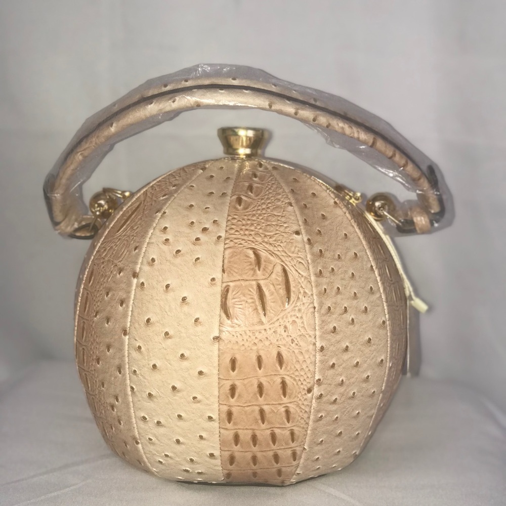 Alyssa Ostrich Embossed Round Satchel w/ Strap